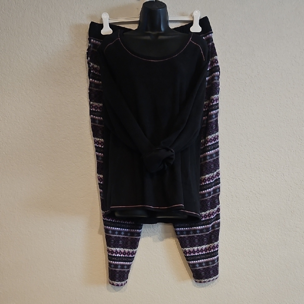 Cuddl Duds Women's Fleece Geometric Black Lavender Pink Loungewear Pajamas P1X